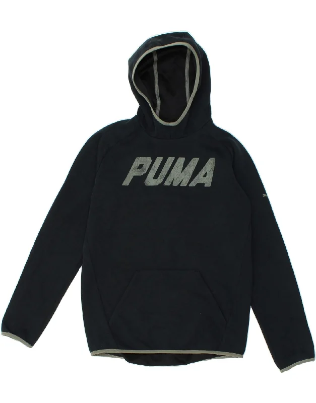 men's hoodie sweatshirts with designs -PUMA Boys Graphic Hoodie Jumper 15-16 Years Navy Blue