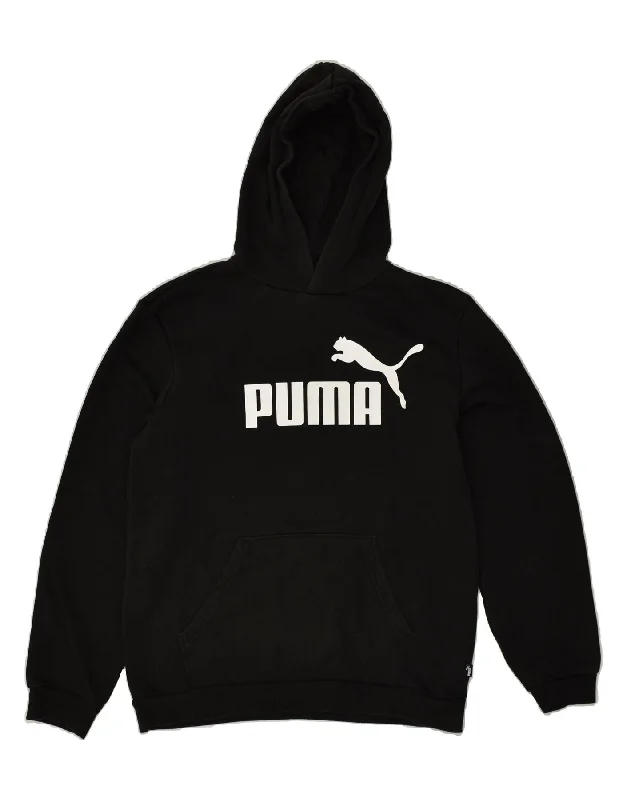 men's athletic sweatshirts -PUMA Boys Graphic Hoodie Jumper 15-16 Years XL Black Cotton