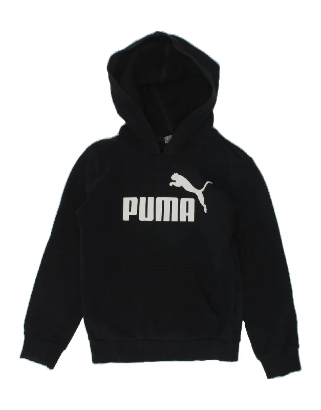 men's pullover hoodie with pockets -PUMA Boys Graphic Hoodie Jumper 5-6 Years Black Cotton