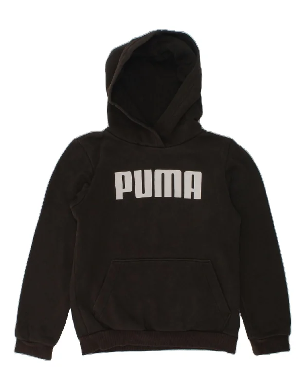 men's zip-up athletic sweatshirts -PUMA Boys Graphic Hoodie Jumper 7-8 Years Brown Cotton