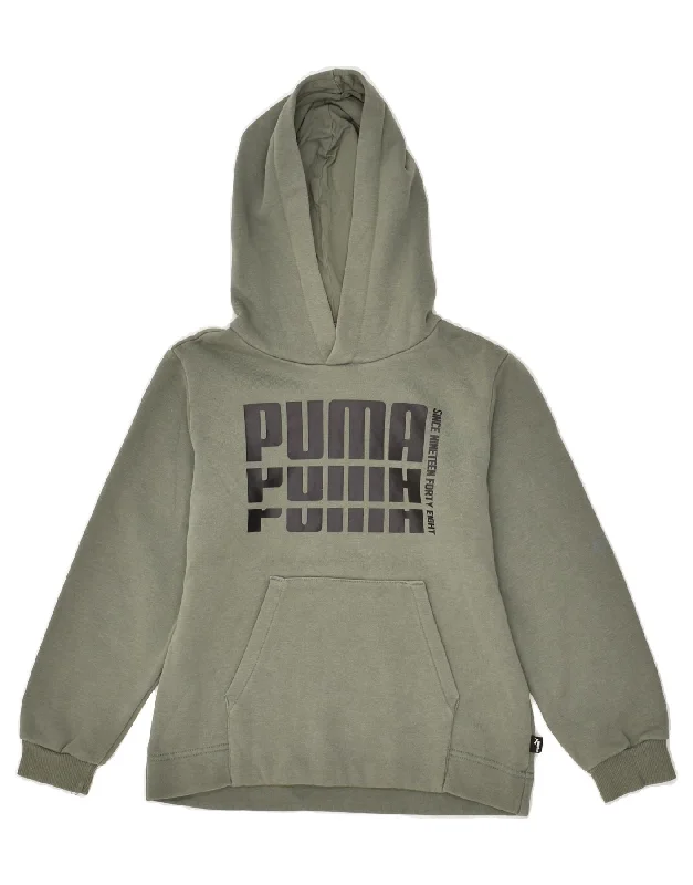 men's solid color sweatshirts -PUMA Boys Graphic Hoodie Jumper 7-8 Years Grey Cotton