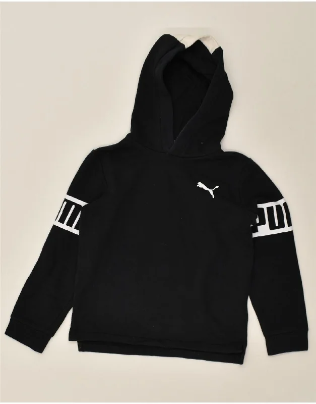 casual wear sweatshirts for men -PUMA Boys Graphic Hoodie Jumper 9-10 Years Black Colourblock Cotton