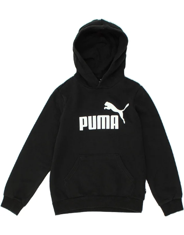 men's eco-friendly hoodies -PUMA Boys Graphic Hoodie Jumper 9-10 Years Black Cotton