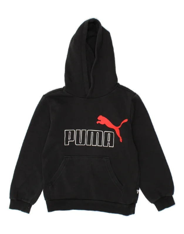 men's workout zip-up hoodies -PUMA Boys Graphic Hoodie Jumper 9-10 Years Black Cotton