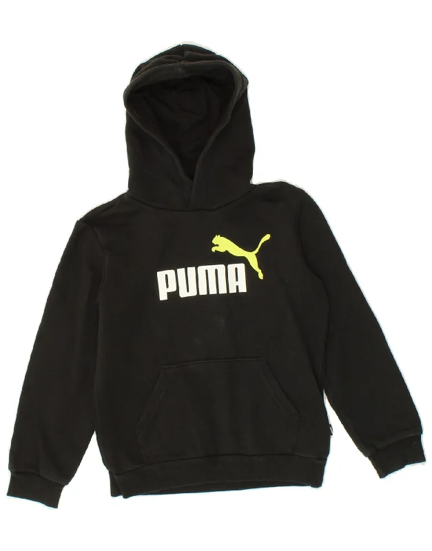 men's winter pullover sweatshirts -PUMA Boys Graphic Hoodie Jumper 9-10 Years Black Cotton