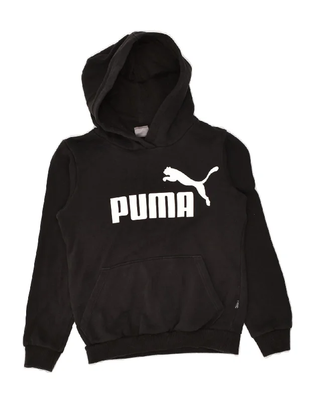 men's hoodie sweatshirts with designs -PUMA Boys Graphic Hoodie Jumper 9-10 Years Black Cotton