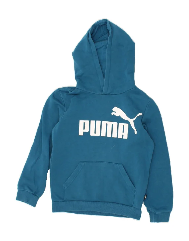 men's stylish zip-up hoodies -PUMA Boys Graphic Hoodie Jumper 9-10 Years Blue Cotton