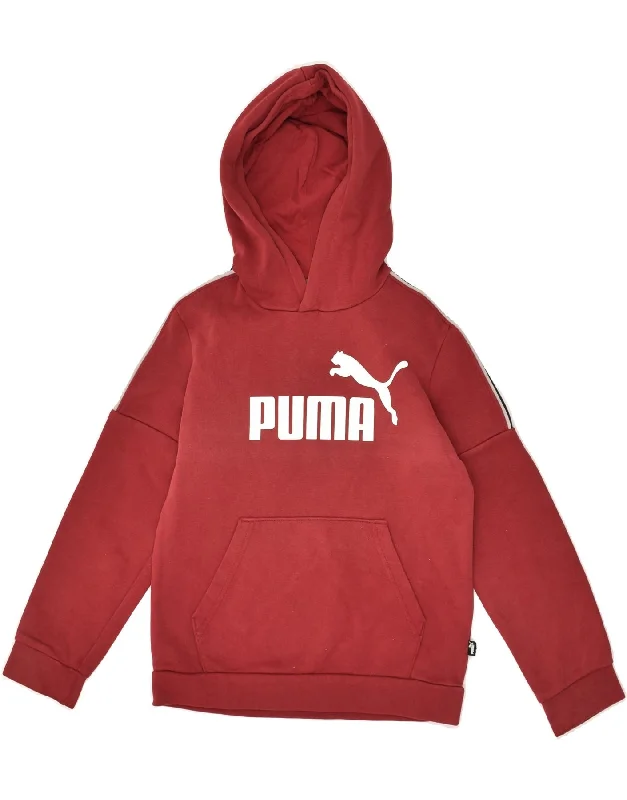 men's hoodie sweatshirt -PUMA Boys Graphic Hoodie Jumper 9-10 Years Burgundy Cotton