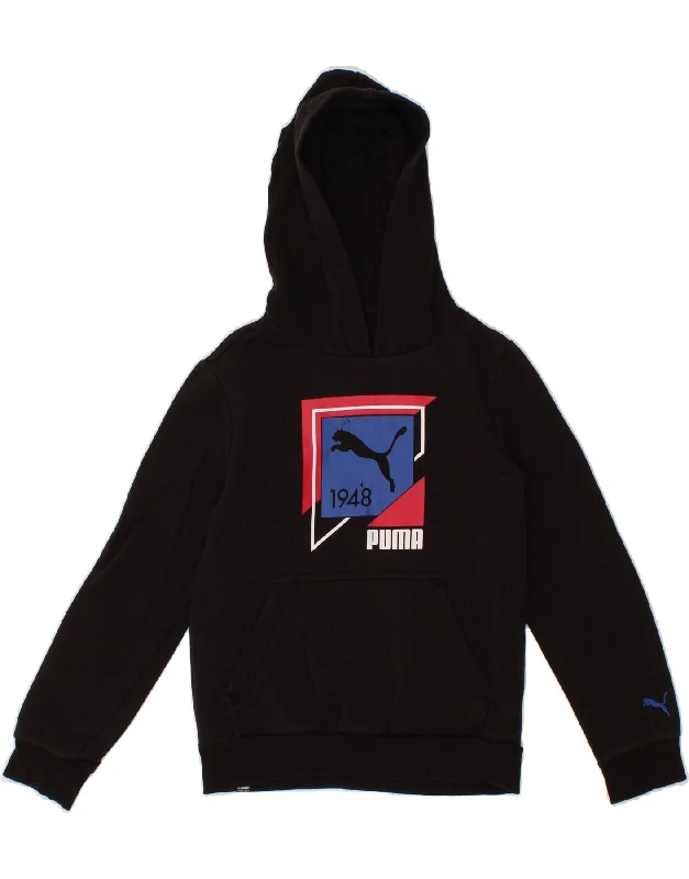 men's casual sweatshirts -PUMA Boys Graphic Hoodie Jumper 9-10 Years Medium Black