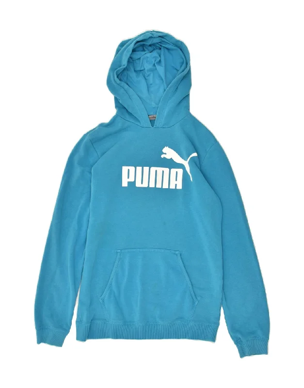 men's eco-friendly hoodies -PUMA Boys Graphic Hoodie Jumper 9-10 Years Medium Blue Cotton