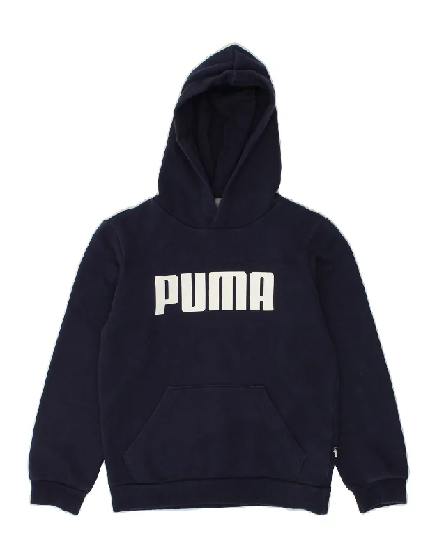 men's hoodies for winter -PUMA Boys Graphic Hoodie Jumper 9-10 Years Medium  Navy Blue Cotton