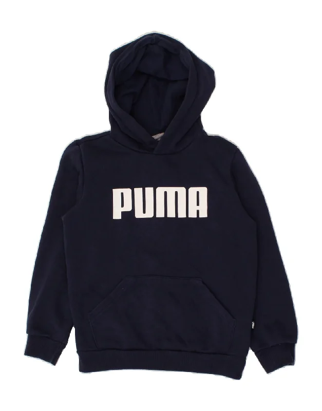 trendy graphic sweatshirts for men -PUMA Boys Graphic Hoodie Jumper 9-10 Years Navy Blue Cotton