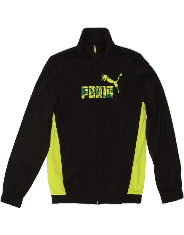 men's heavy-duty jackets -PUMA Boys Graphic Tracksuit Top Jacket 11-12 Years Black Colourblock