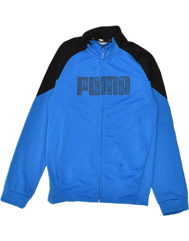 men's zip-up fleece jackets -PUMA Boys Graphic Tracksuit Top Jacket 11-12 Years Blue Colourblock