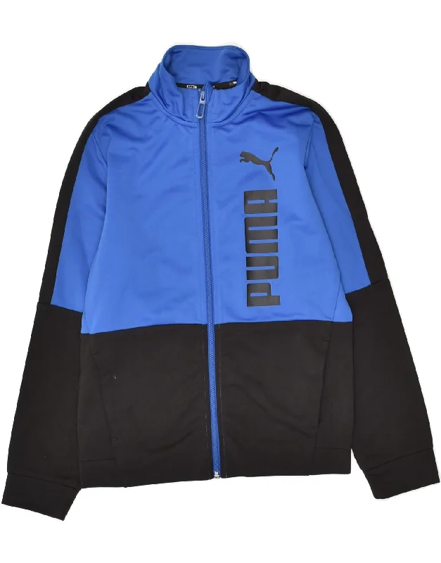 men's insulated rain jackets -PUMA Boys Graphic Tracksuit Top Jacket 11-12 Years Blue Colourblock