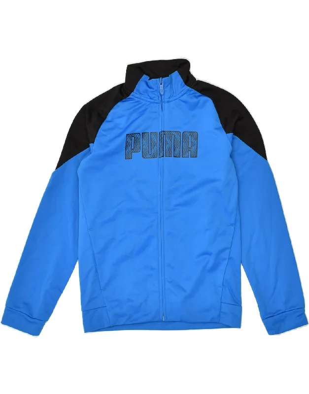 men's long sleeve jackets -PUMA Boys Graphic Tracksuit Top Jacket 11-12 Years Blue Colourblock