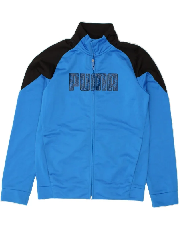 men's windbreakers -PUMA Boys Graphic Tracksuit Top Jacket 11-12 Years Blue Colourblock