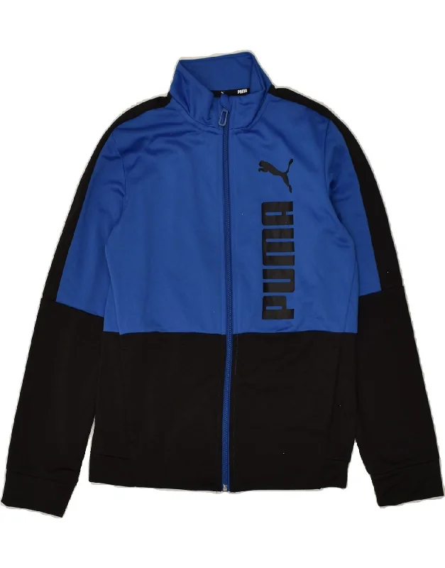 men's zip-up fleece jackets -PUMA Boys Graphic Tracksuit Top Jacket 11-12 Years Blue Colourblock