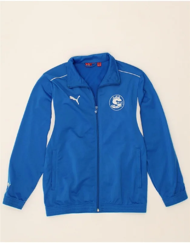 men's slim fit jackets -PUMA Boys Graphic Tracksuit Top Jacket 11-12 Years Blue Polyester