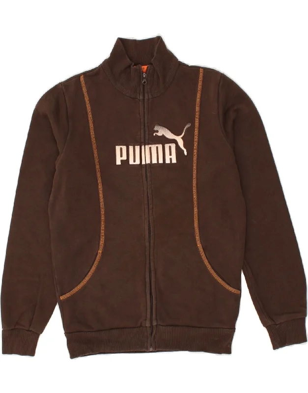 men's running jackets -PUMA Boys Graphic Tracksuit Top Jacket 11-12 Years Brown Cotton