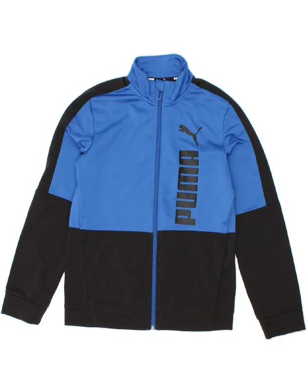 men's casual winter jackets -PUMA Boys Graphic Tracksuit Top Jacket 11-12 Years Large Blue Colourblock