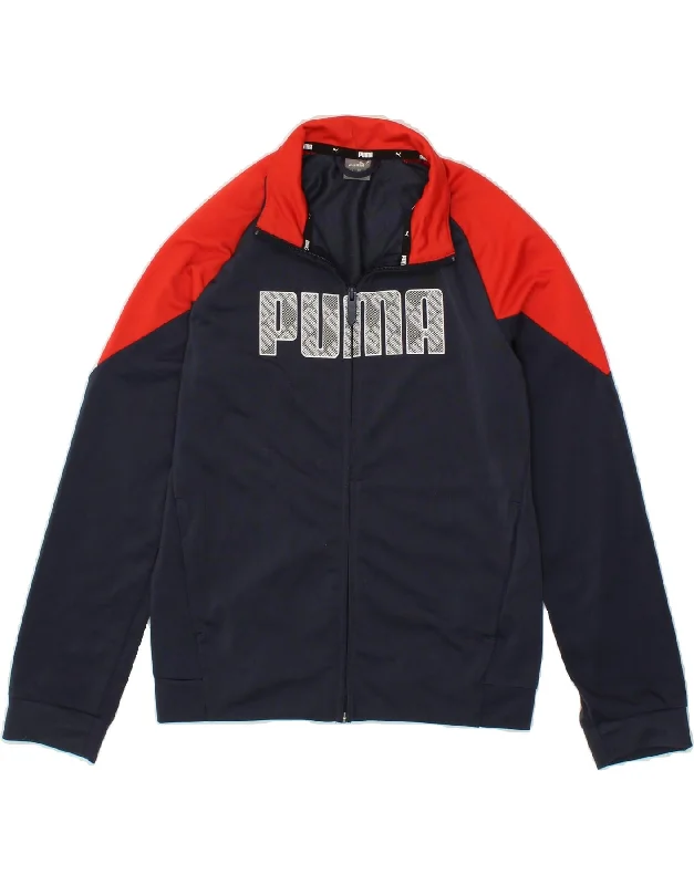 men's zip-up jackets -PUMA Boys Graphic Tracksuit Top Jacket 11-12 Years Navy Blue Colourblock