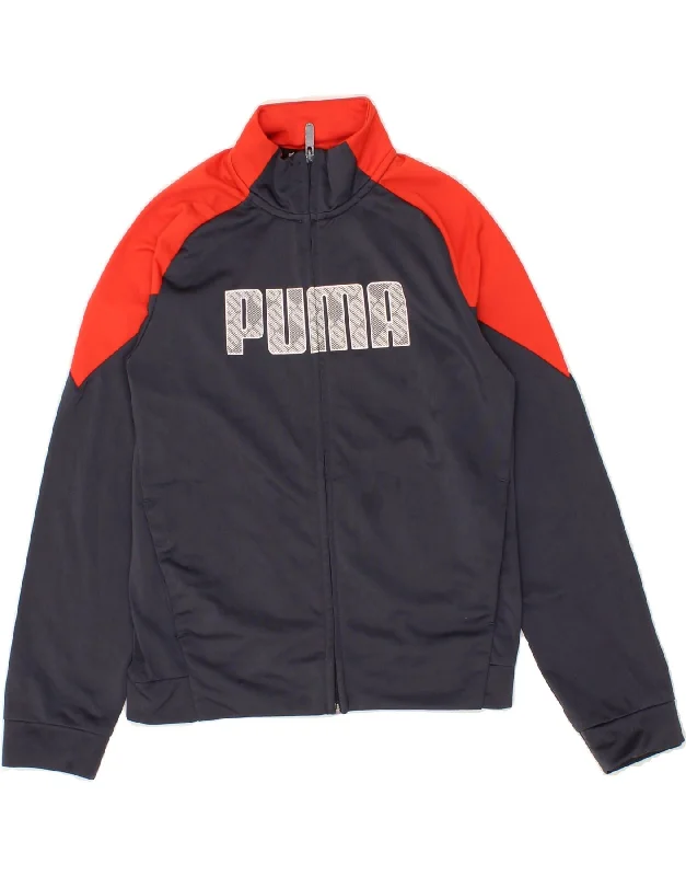 casual jackets for men -PUMA Boys Graphic Tracksuit Top Jacket 11-12 Years Navy Blue Colourblock