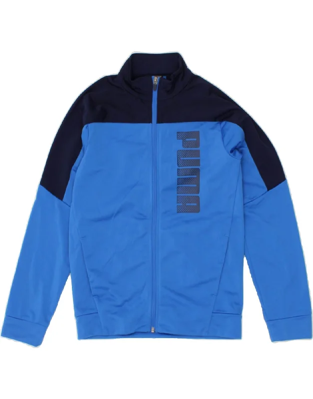 men's stylish puffer jackets -PUMA Boys Graphic Tracksuit Top Jacket 11-12 Years Navy Blue Colourblock