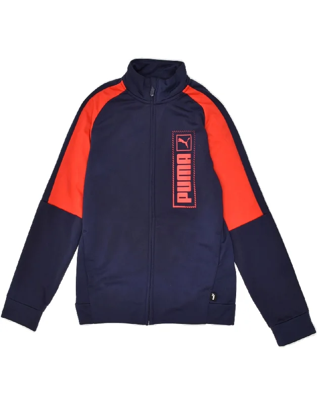 men's casual blazers -PUMA Boys Graphic Tracksuit Top Jacket 11-12 Years Navy Blue Colourblock