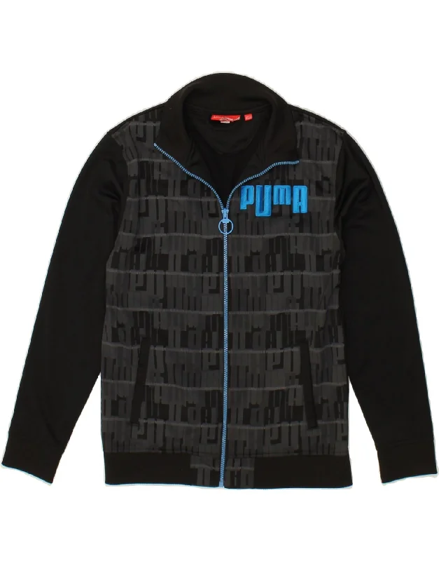 men's formal jackets -PUMA Boys Graphic Tracksuit Top Jacket 12-13 Years Black Polyester