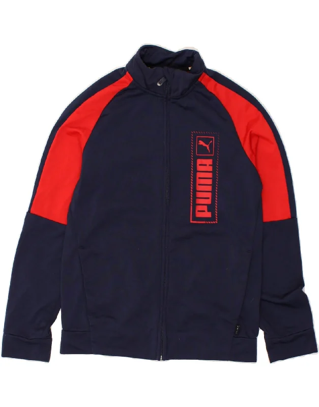 men's quilted jackets -PUMA Boys Graphic Tracksuit Top Jacket 12-13 Years Navy Blue Colourblock