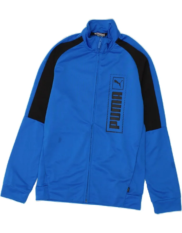 men's slim-fit jackets -PUMA Boys Graphic Tracksuit Top Jacket 13-14 Years  Blue Colourblock