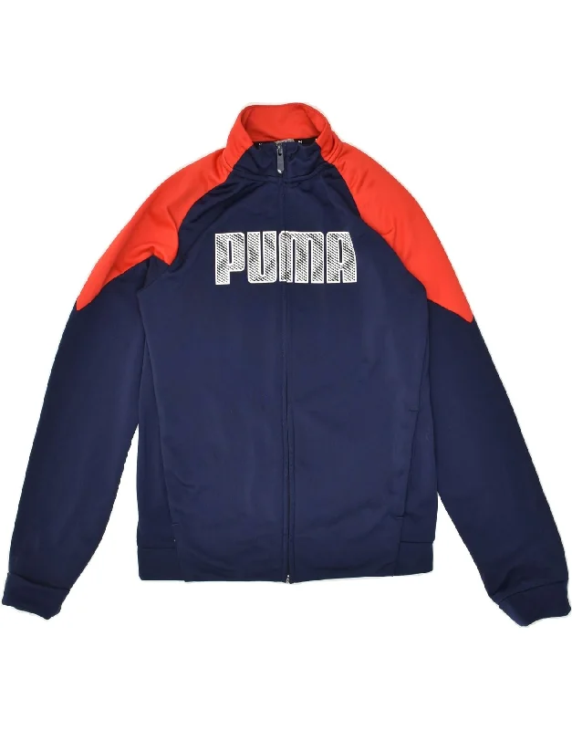 men's quilted jackets -PUMA Boys Graphic Tracksuit Top Jacket 13-14 Years Navy Blue Colourblock