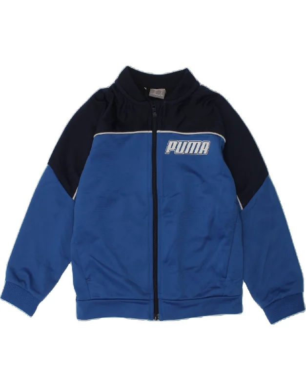 men's athletic jackets for running -PUMA Boys Graphic Tracksuit Top Jacket 2-3 Years Blue Colourblock