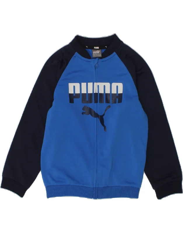 men's custom jackets -PUMA Boys Graphic Tracksuit Top Jacket 3-4 Years Blue Colourblock