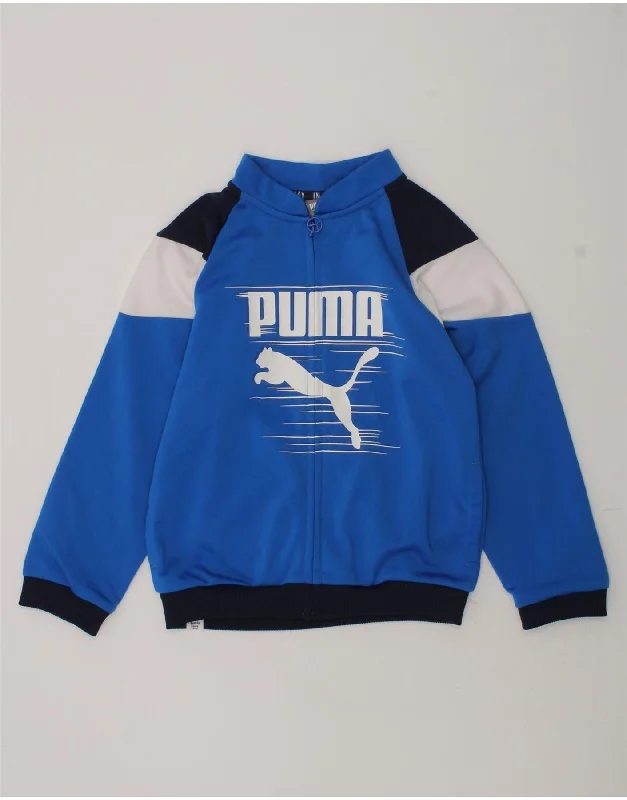 men's insulated jackets -PUMA Boys Graphic Tracksuit Top Jacket 3-4 Years Blue Colourblock