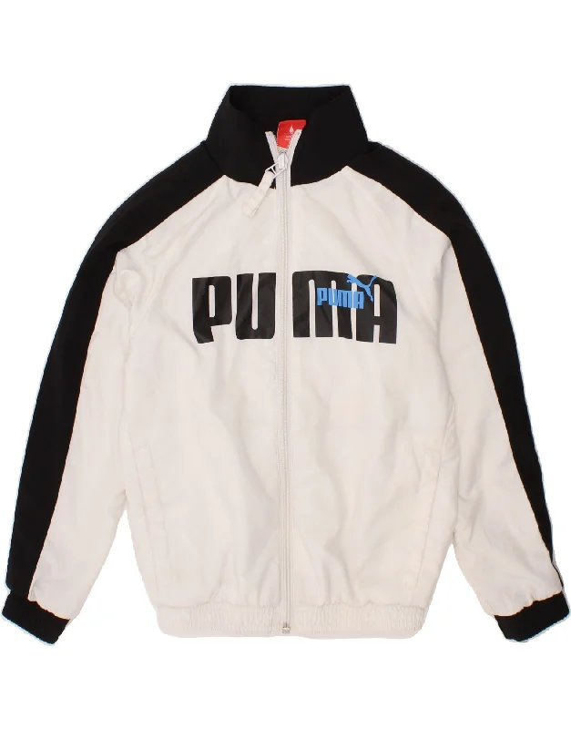 men's varsity jackets -PUMA Boys Graphic Tracksuit Top Jacket 5-6 Years  White Colourblock