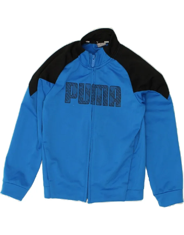 men's athletic jackets for running -PUMA Boys Graphic Tracksuit Top Jacket 7-8 Years Blue Colourblock