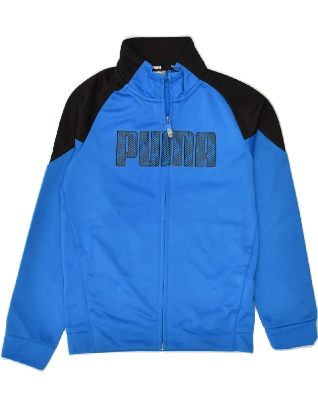 men's rain jackets -PUMA Boys Graphic Tracksuit Top Jacket 7-8 Years Blue Colourblock