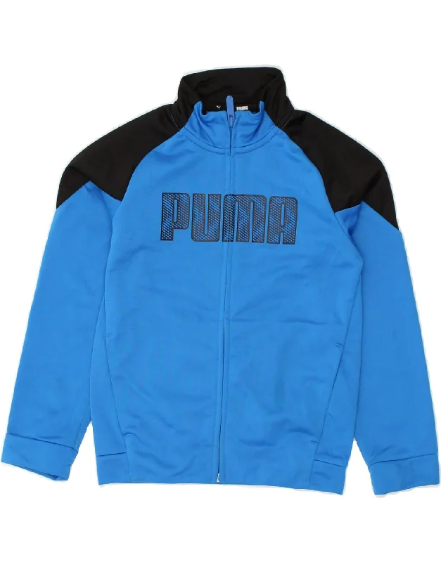 men's outdoor waterproof jackets -PUMA Boys Graphic Tracksuit Top Jacket 7-8 Years Blue Colourblock