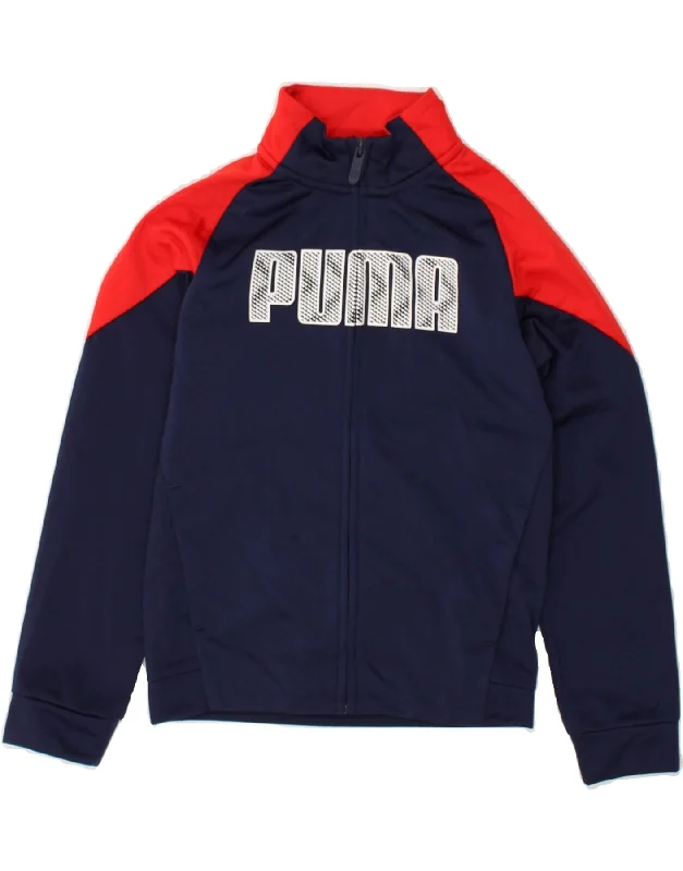 men's puffer jackets -PUMA Boys Graphic Tracksuit Top Jacket 7-8 Years Navy Blue Colourblock