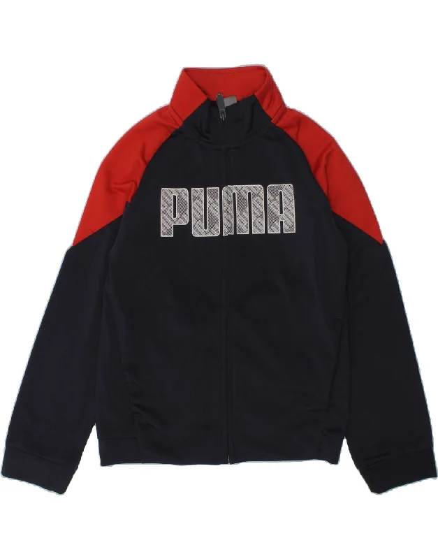 men's coat jackets -PUMA Boys Graphic Tracksuit Top Jacket 7-8 Years Navy Blue Colourblock