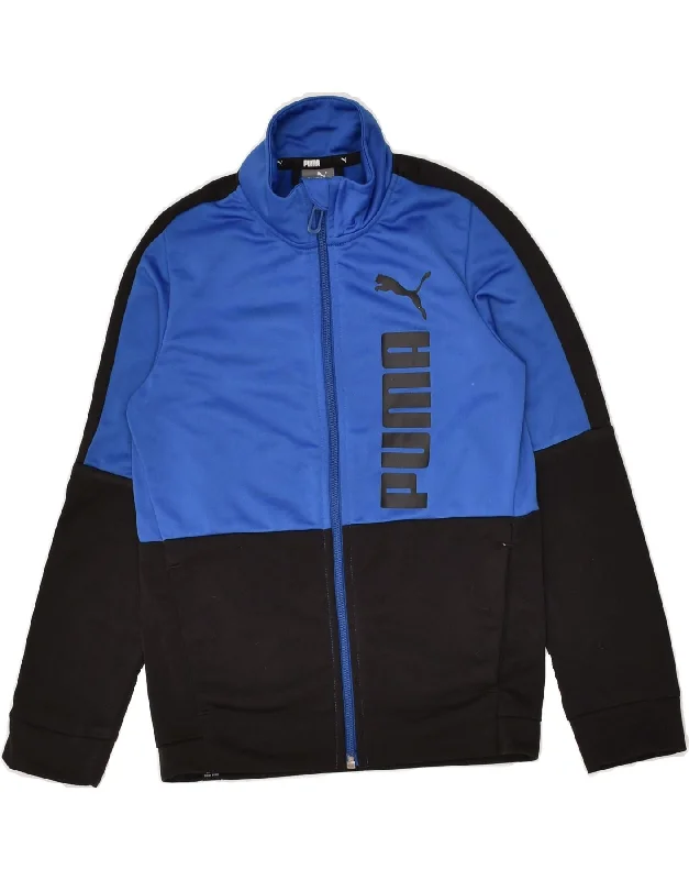 men's high-performance jackets -PUMA Boys Graphic Tracksuit Top Jacket 7-8 Years Navy Blue Colourblock