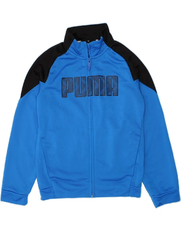 men's waterproof winter jackets -PUMA Boys Graphic Tracksuit Top Jacket 7-8 Years Small  Blue Colourblock