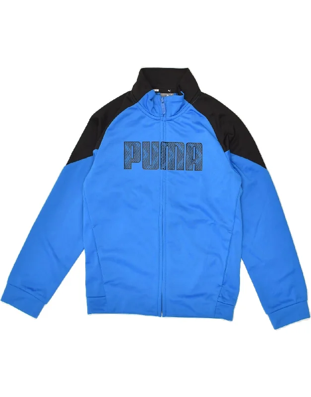 men's high-quality jackets -PUMA Boys Graphic Tracksuit Top Jacket 7-8 Years XS  Blue Polyester