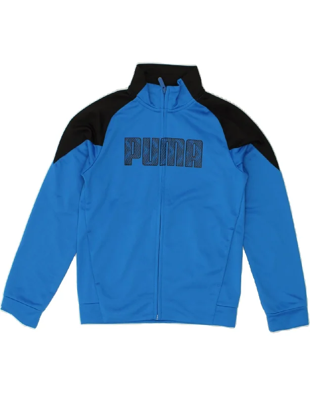 men's jacket for cold weather -PUMA Boys Graphic Tracksuit Top Jacket 9-10 Years Blue Colourblock