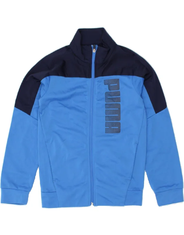 men's work jackets -PUMA Boys Graphic Tracksuit Top Jacket 9-10 Years Blue Colourblock