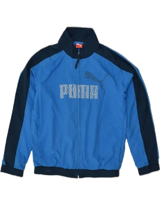 men's softshell outdoor jackets -PUMA Boys Graphic Tracksuit Top Jacket 9-10 Years Medium Blue Colourblock