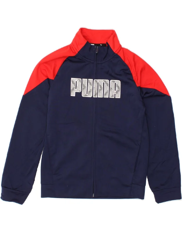 men's casual outerwear jackets -PUMA Boys Graphic Tracksuit Top Jacket 9-10 Years Navy Blue Colourblock