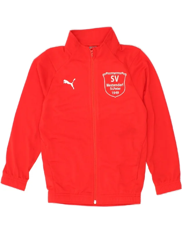 men's padded jackets -PUMA Boys Graphic Tracksuit Top Jacket 9-10 Years Red Polyester